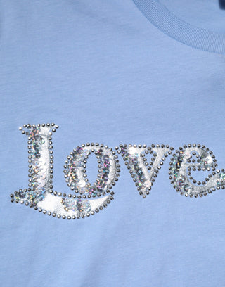 Camiseta azul de manga corta adornada con lentejuelas Love Story