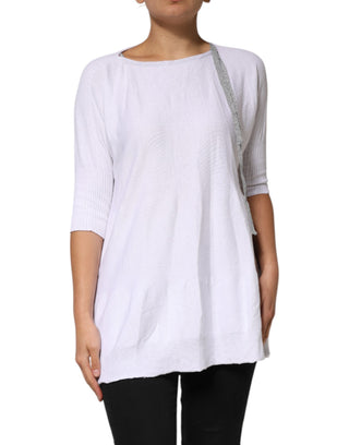 Blusa blanca de algodón con mangas cortas y cuello redondo