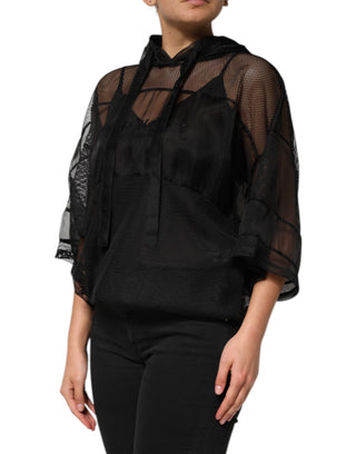 Suéter con capucha transparente negro