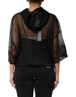 Suéter con capucha transparente negro