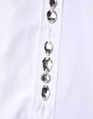White Crystal Embellished Collared Shirt Top