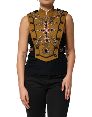 Yellow Crystal Cross Runway Vest Jacket Top