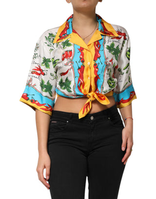 Mehrfarbige Chili-Seiden-Cropped-Bluse