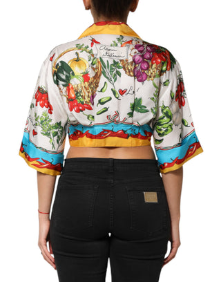 Mehrfarbige Chili-Seiden-Cropped-Bluse