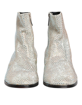 Weiße Strass DG Logo Heels Stiefeletten Schuhe