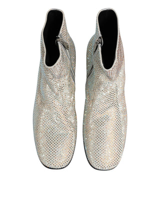 Weiße Strass DG Logo Heels Stiefeletten Schuhe