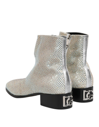 Weiße Strass DG Logo Heels Stiefeletten Schuhe