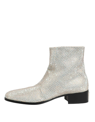 Weiße Strass DG Logo Heels Stiefeletten Schuhe