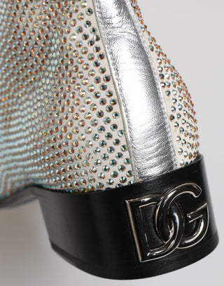 Weiße Strass DG Logo Heels Stiefeletten Schuhe