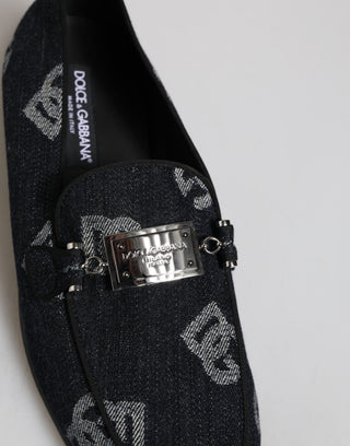 Mocasines formales azules de algodón con logo