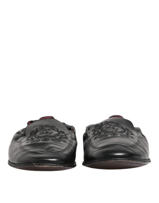 Black Leather Slip On Men Flat Loafers Shoes