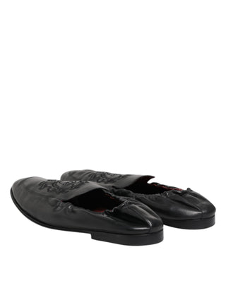 Black Leather Slip On Men Flat Loafers Shoes