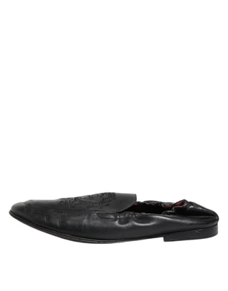Black Leather Slip On Men Flat Loafers Shoes