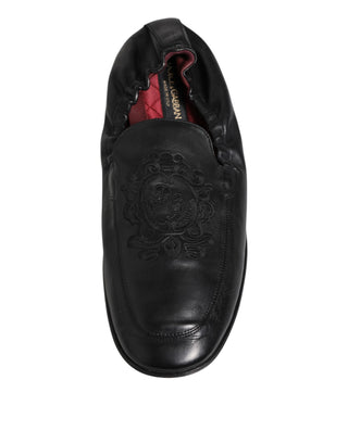 Black Leather Slip On Men Flat Loafers Shoes