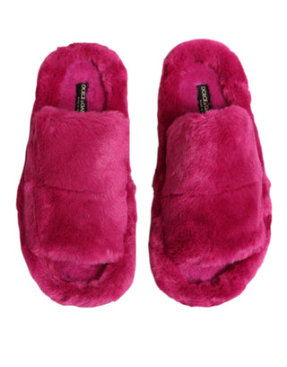 Pink Acrylic Faux Fur Mens Flats Sandals Shoes