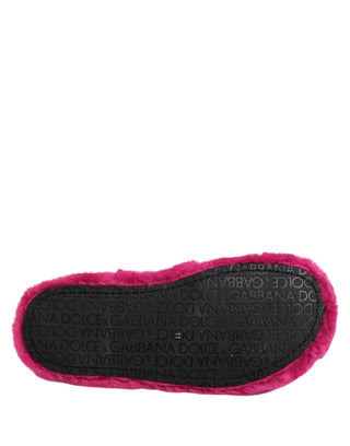 Pink Acrylic Faux Fur Mens Flats Sandals Shoes
