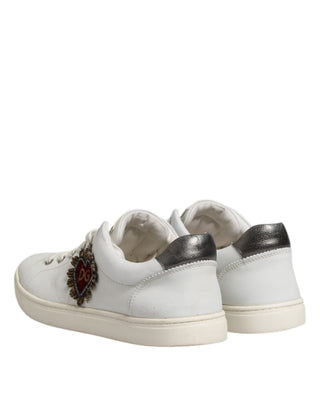White Silver Sacred Heart Men Sneakers Shoes