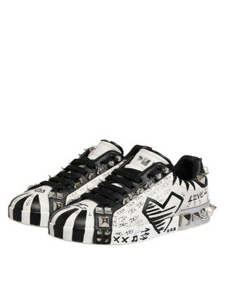 Schwarz Weiße Nietbesetzte Low Top Sneakers Schuhe