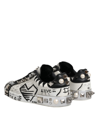 Schwarz Weiße Nietbesetzte Low Top Sneakers Schuhe