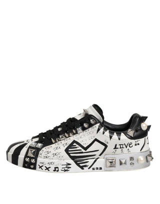 Schwarz Weiße Nietbesetzte Low Top Sneakers Schuhe