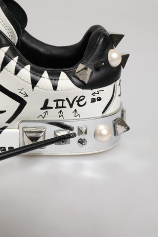 Schwarz Weiße Nietbesetzte Low Top Sneakers Schuhe