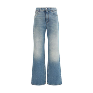 Jeans acampanados azules de algodón