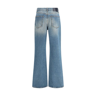 Jeans acampanados azules de algodón