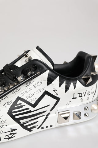 Black White Studded Low Top Sneakers Shoes