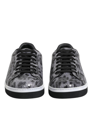 Graue Leder-Leoparden-Low-Top-Sneakerschuhe