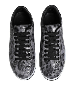 Graue Leder-Leoparden-Low-Top-Sneakerschuhe