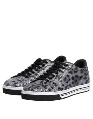 Graue Leder-Leoparden-Low-Top-Sneakerschuhe