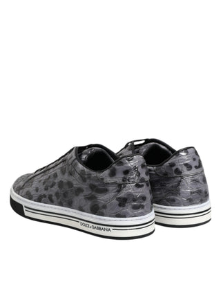 Graue Leder-Leoparden-Low-Top-Sneakerschuhe