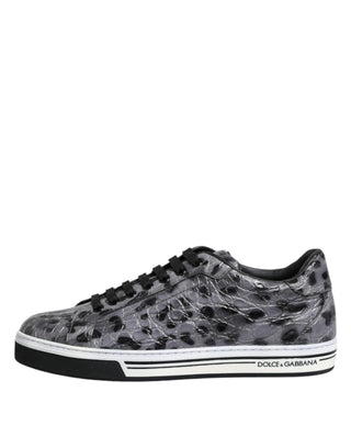 Graue Leder-Leoparden-Low-Top-Sneakerschuhe