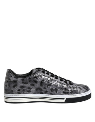 Graue Leder-Leoparden-Low-Top-Sneakerschuhe
