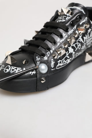 Black Portofino Stud Embellished Sneakers Shoes