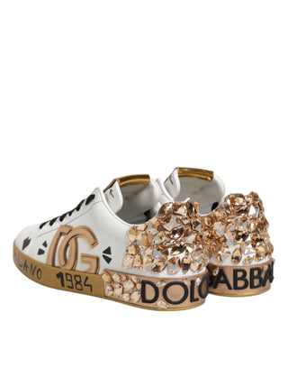 Zapatillas blancas Portofino con cristales dorados