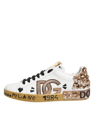 Zapatillas blancas Portofino con cristales dorados