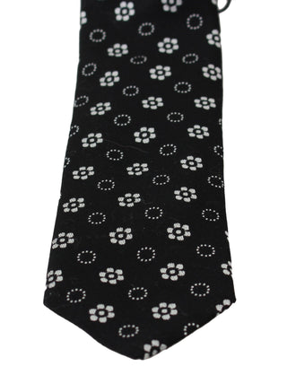 Corbata Clásica Negra de Seda 100% con Estampado Floral
