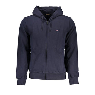 Blue Cotton Men Sweater with Hood