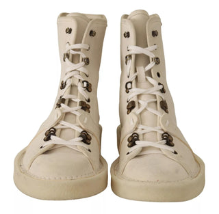 Weiße Leder-Schnürstiefel für Herren