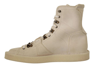 Weiße Leder-Schnürstiefel für Herren