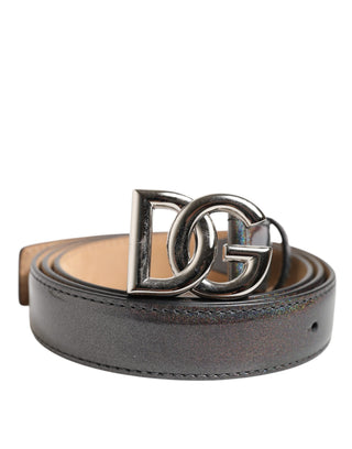 Gürtel aus metallicfarbenem Leder mit Logo-Schnalle in Silberton