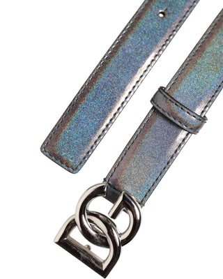 Gürtel aus metallicfarbenem Leder mit Logo-Schnalle in Silberton