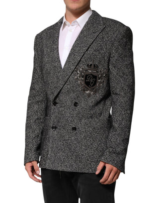 Dark Gray White Double Breasted Men Suit Blazer