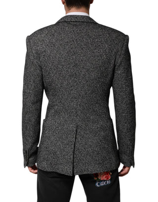 Dark Gray White Double Breasted Men Suit Blazer
