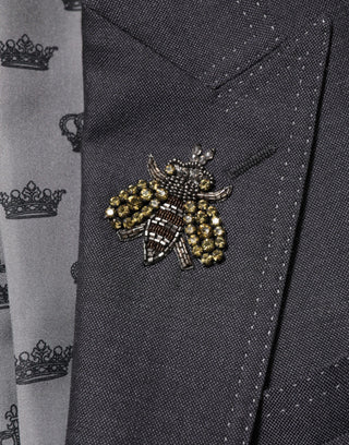 Dunkelgrauer Wollmantel-Blazer mit Bienenstickerei