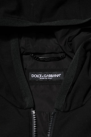 Black Sleeveless Hooded Logo Plaque Jacket