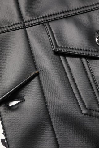 Black Polyester Button Down Biker Jacket