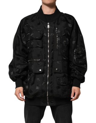 Schwarze Cargo-Windbreaker-Logo-Mania-Jacke