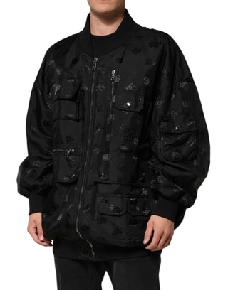 Schwarze Cargo-Windbreaker-Logo-Mania-Jacke